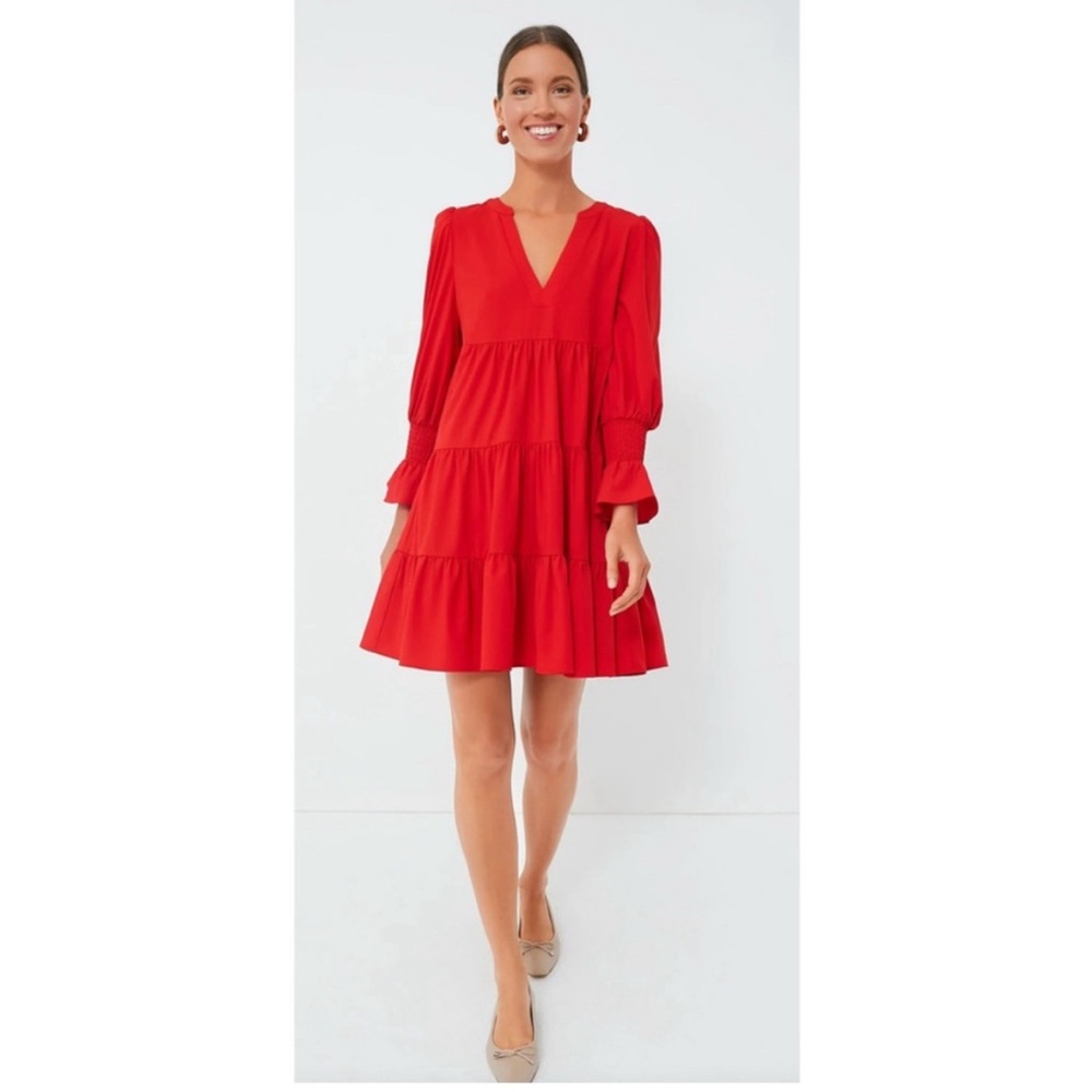 Tuckernuck Pomander Place Red Crepe Kenzo Ruffle VNeck Dress Sz M